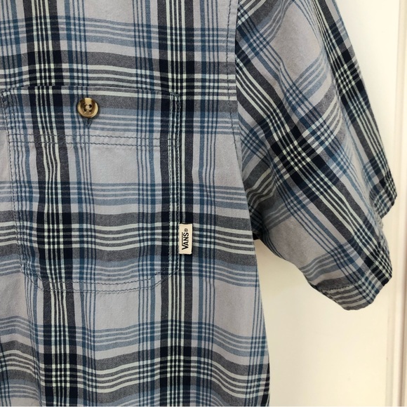 EUC Vans grey/blue plaid button shirt s/s - Picture 4 of 8